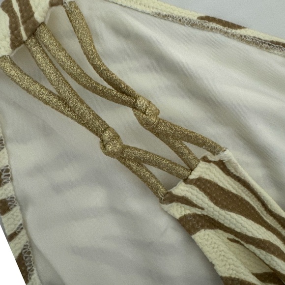 New American Eagle AERIE Animal Print Pique Knot Bikini Bottom Zebra Gold Sz L - Picture 7 of 11